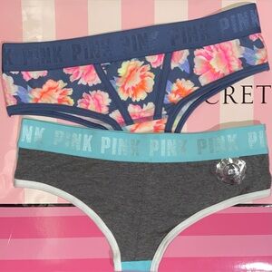 2 Victoria’s Secret PINK Cheekster bundle cotton Pink panties neon floral silver